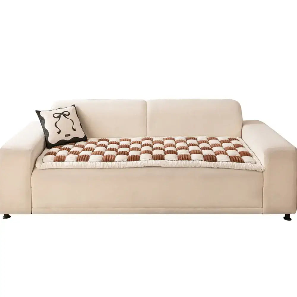 Cream-colored Large Plaid Square Fuzzy Pet Dog Mat